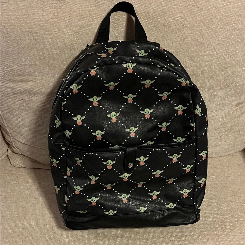 Baby Yoda Grogu print faux Leather backpack